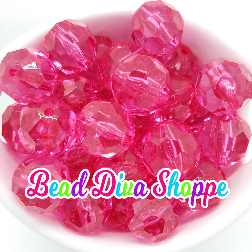 20mm - HOT PINK Faceted Beads - Bubblegum - Round Acrylic Beads for DIY and Jewelry Making Supplies