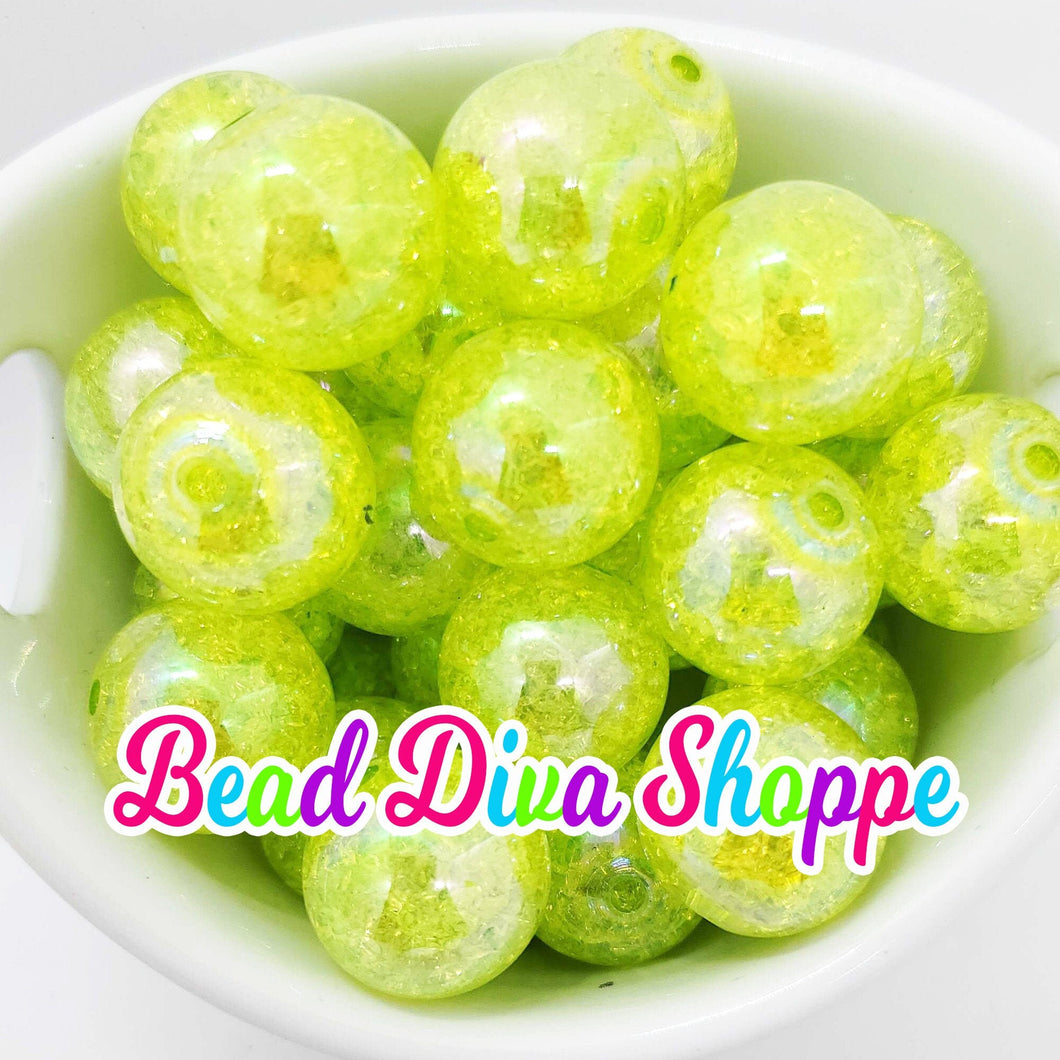 20mm -  LIME - Crackle AB Beads - Bubblegum - Chunky - Round Acrylic Beads for DIY and Jewelry Making Supplies