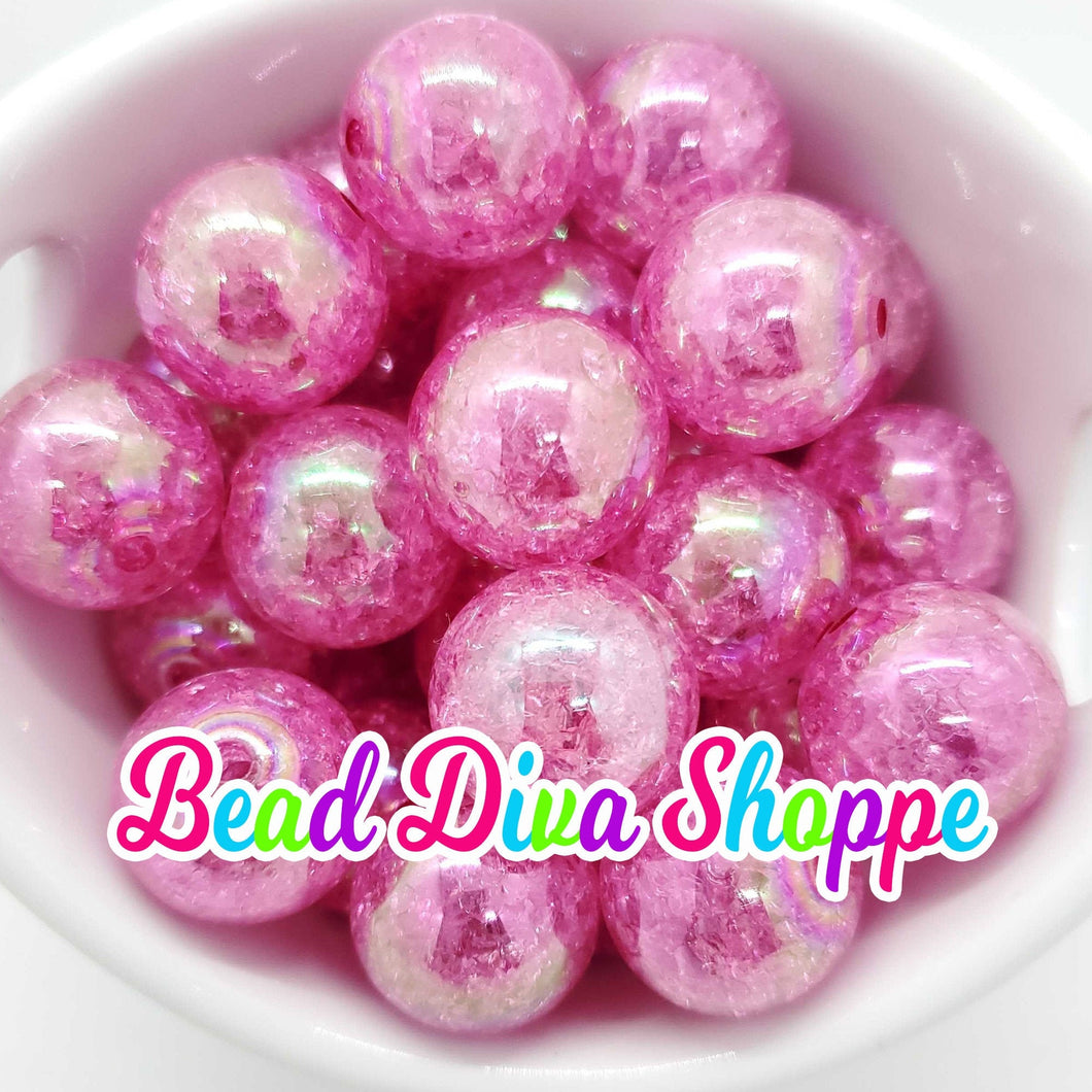 20mm - Hot Pink -  Crackle AB Beads - Bubblegum - Chunky - Round Acrylic Beads for DIY and Jewelry Making Supplies