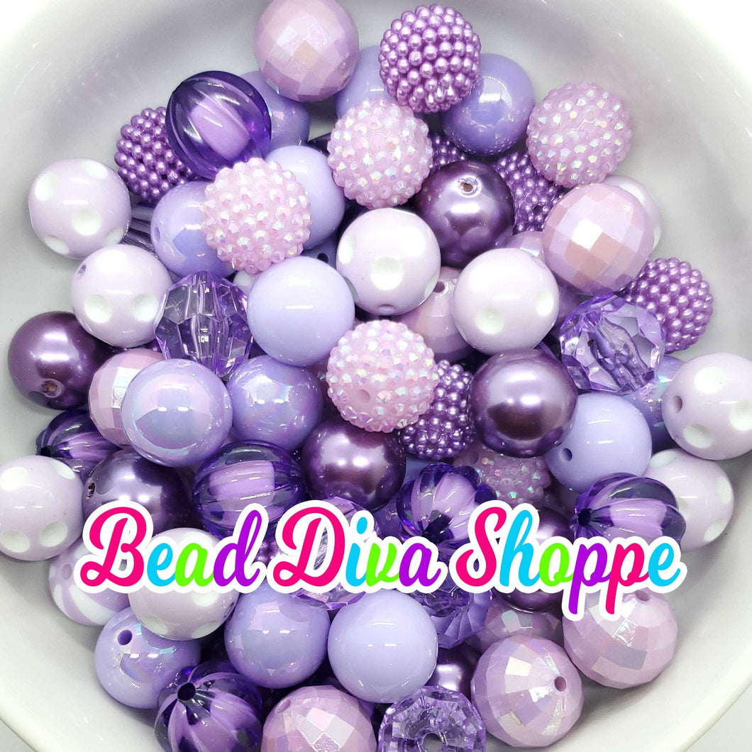 20mm - PURPLE - Bead Lot -  Bead Mix - Bubblegum - Round Acrylic Beads for DIY and Jewelry Making Supplies