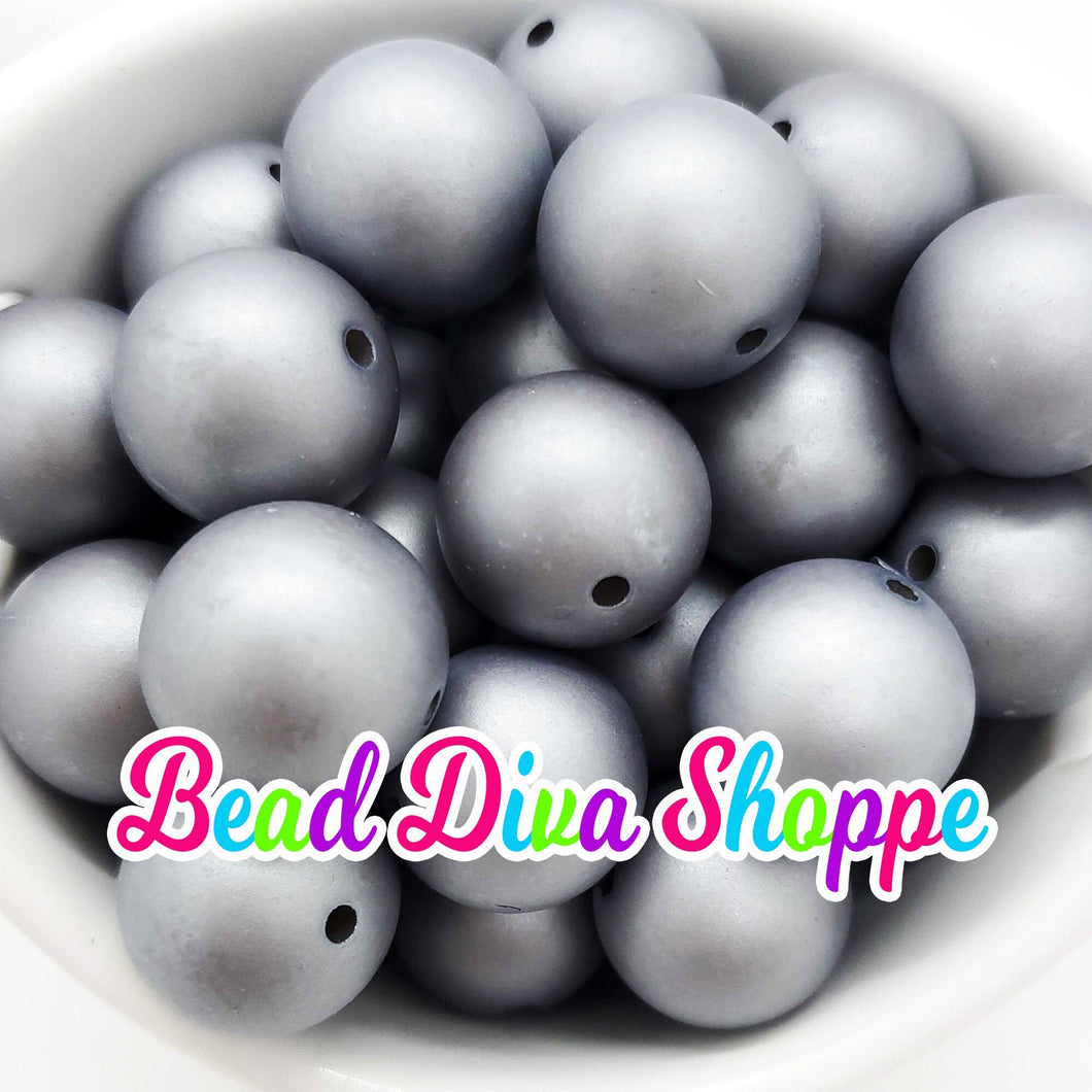 20mm - Gray MATTE Pearl Chunky Beads - Bubblegum - Round Acrylic Beads for DIY and Jewelry Making Supplies