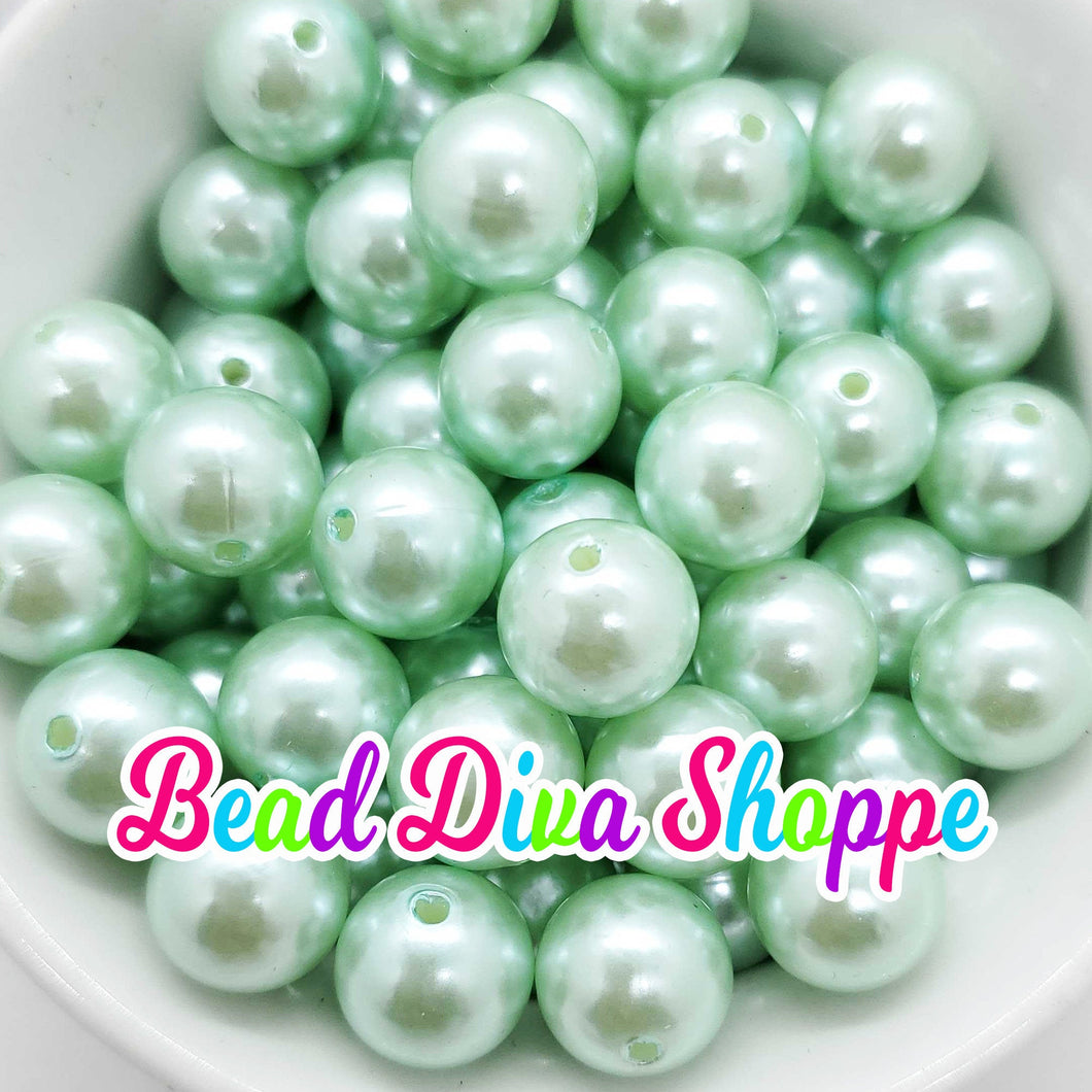 Set of 10 - 12mm - MINT GREEN Pearl Beads - Bubblegum - Chunky - Round Acrylic Beads for DIY and Jewelry Making Supplies