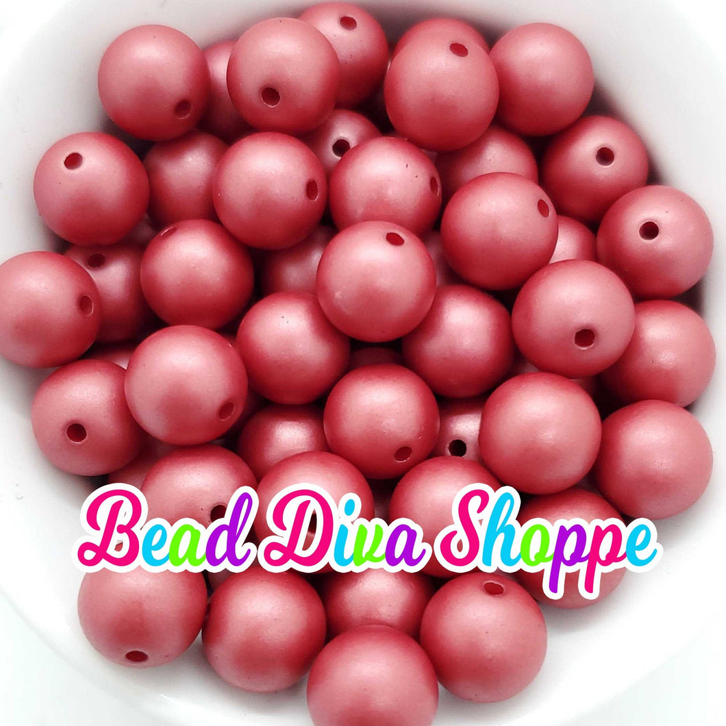 Set of 10 - 12mm - RED MATTE Pearl Beads - Bubblegum - Chunky - Round Acrylic Beads