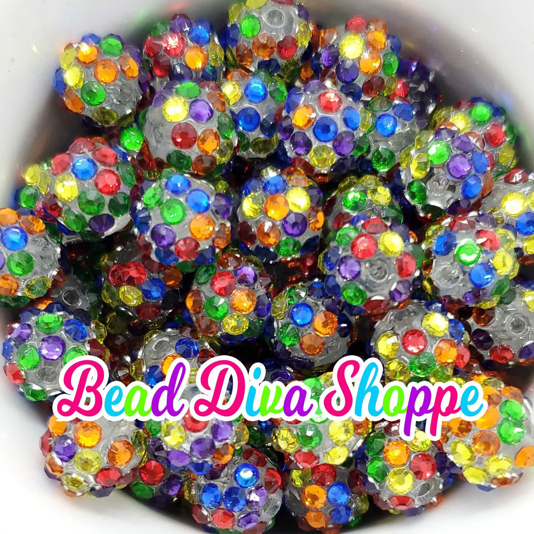 Set of 10 - 12mm- RAINBOW Rhinestone Beads - Bubblegum - Round Acrylic Beads for DIY and Jewelry Making Supplies