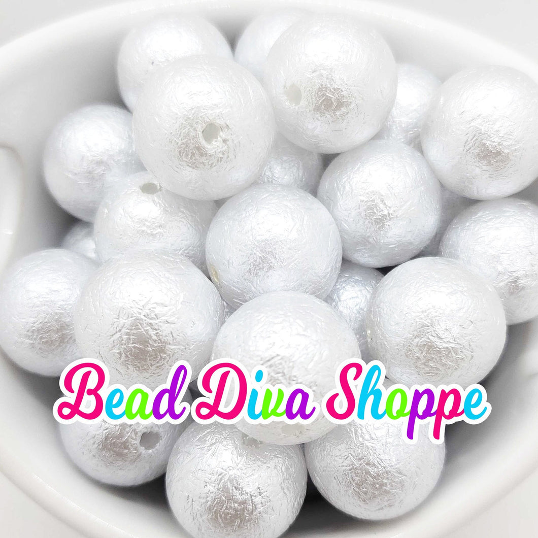 20mm- WHITE Wrinkle beads - Bubblegum - Round Acrylic Beads for DIY and Jewelry Making Supplies