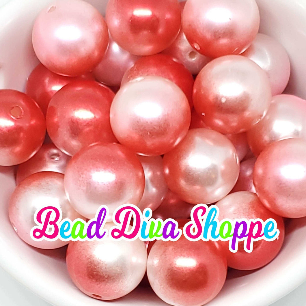 20mm - Red / Pink / White Gradual beads - Bubblegum - Round Acrylic Beads for DIY and Jewelry Making Supplies