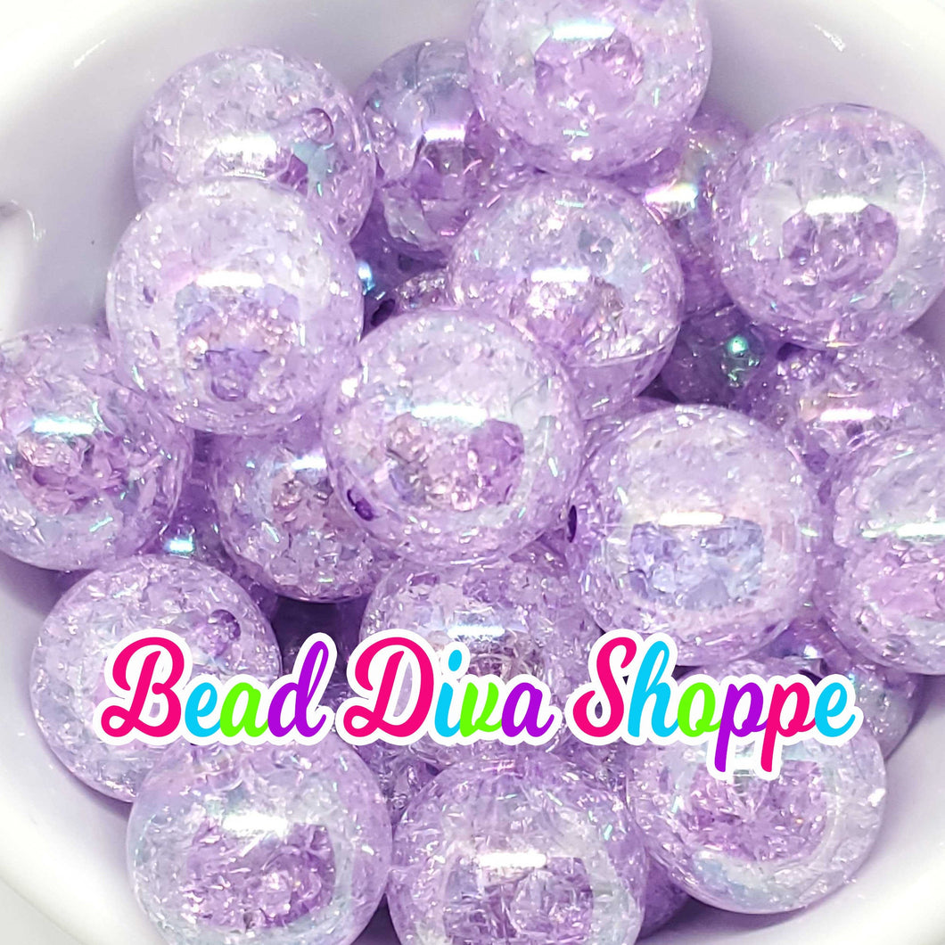 20mm - PURPLE Crackle AB Beads - Bubblegum - Chunky - Round Acrylic Beads for DIY and Jewelry Making Supplies