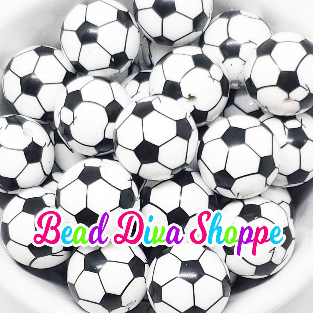 20mm - SOCCER BALL Beads - Bubblegum - Round Acrylic Beads for DIY and Jewelry Making Supplies