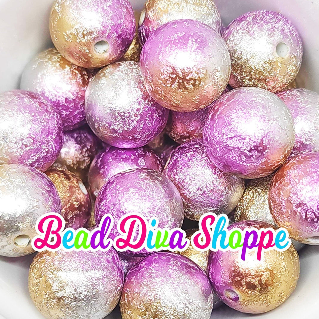 20mm - GOLD / SILVER / HOT PINK  Gradual Wrinkle Beads - Bubblegum - Round Acrylic Beads for Diy and Jewelry Making Supplies