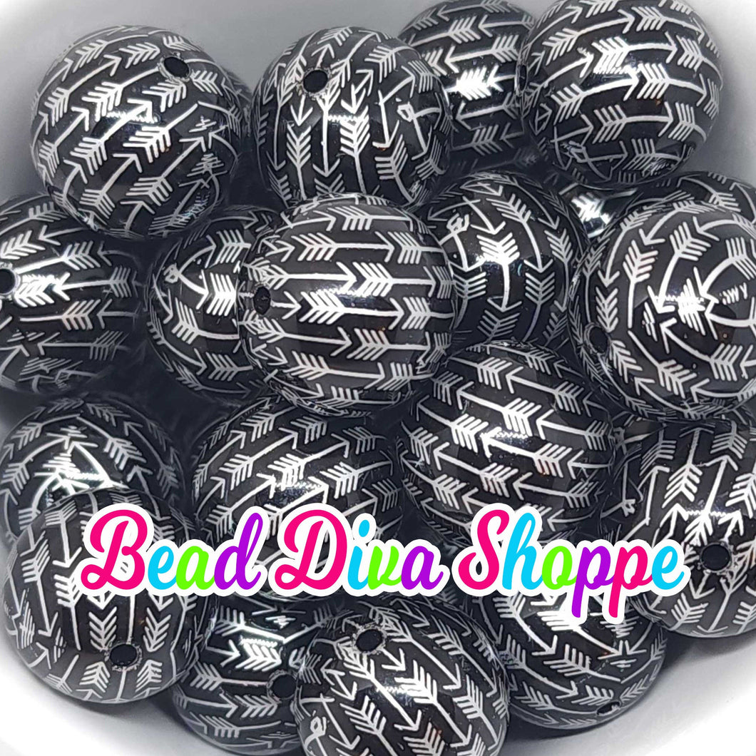 20mm - BLACK ARROWS Chunky Beads - Bubblegum - Round Acrylic Beads for DIY and Jewelry Making Supplies