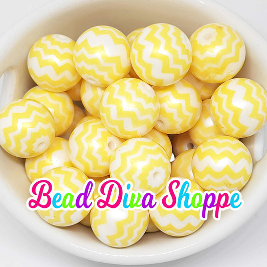20mm - YELLOW and WHITE Pearl Zig Zag Beads - Bubblegum - Round Acrylic Beads for DIY and Jewelry Making Supplies