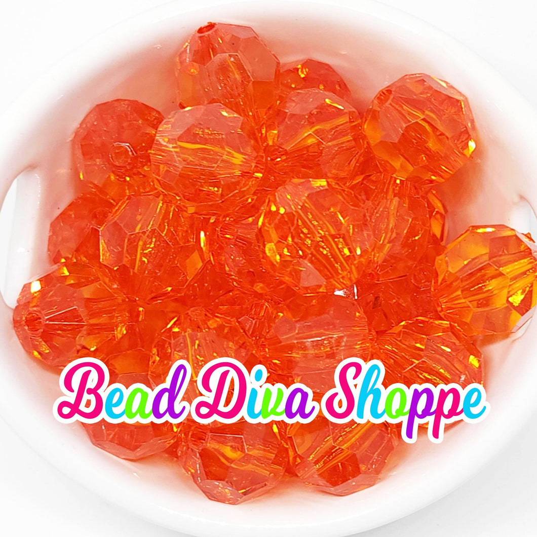 20mm - ORANGE Faceted Beads - Bubblegum - Round Acrylic Beads for DIY and Jewelry Making Supplies