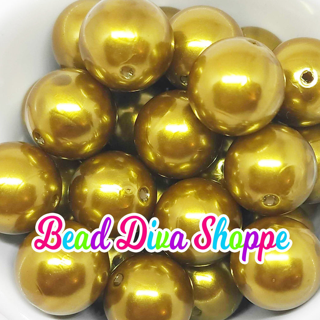 20mm - OLIVE GREEN Pearl Chunky Beads - Bubblegum - Round Acrylic Beads for DIY and Jewelry Making Supplies