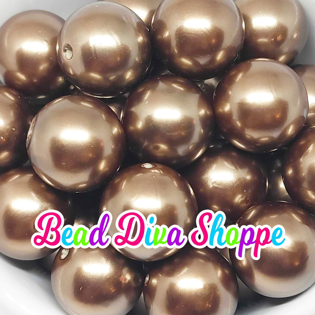 20mm - BROWN Pearl Chunky Beads - Bubblegum - Round Acrylic Beads for DIY and Jewelry Making Supplies