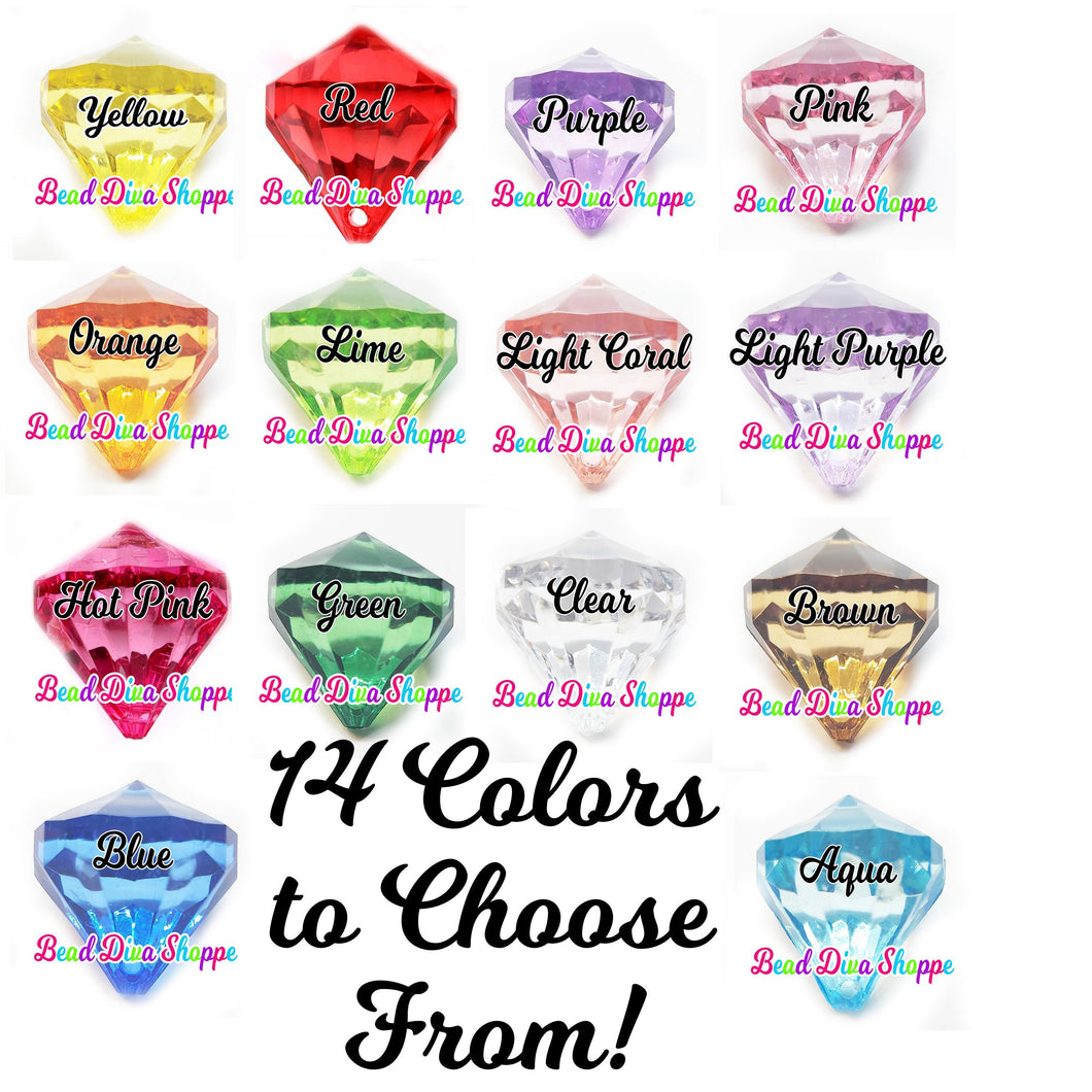 35mm - Diamond Pendants - You pick the COLOR - 14 Colors to CHOOSE from - Pendants for DIY and Jewelry Making Supplies