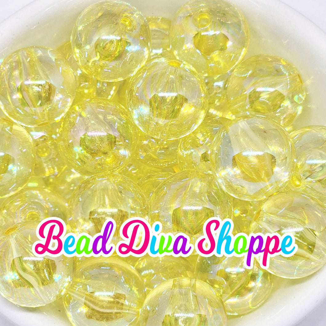 20mm - TRANSPARENT Yellow AB Solid Beads - Bubblegum - Round Acrylic Beads for Diy and Jewelry Making Supplies