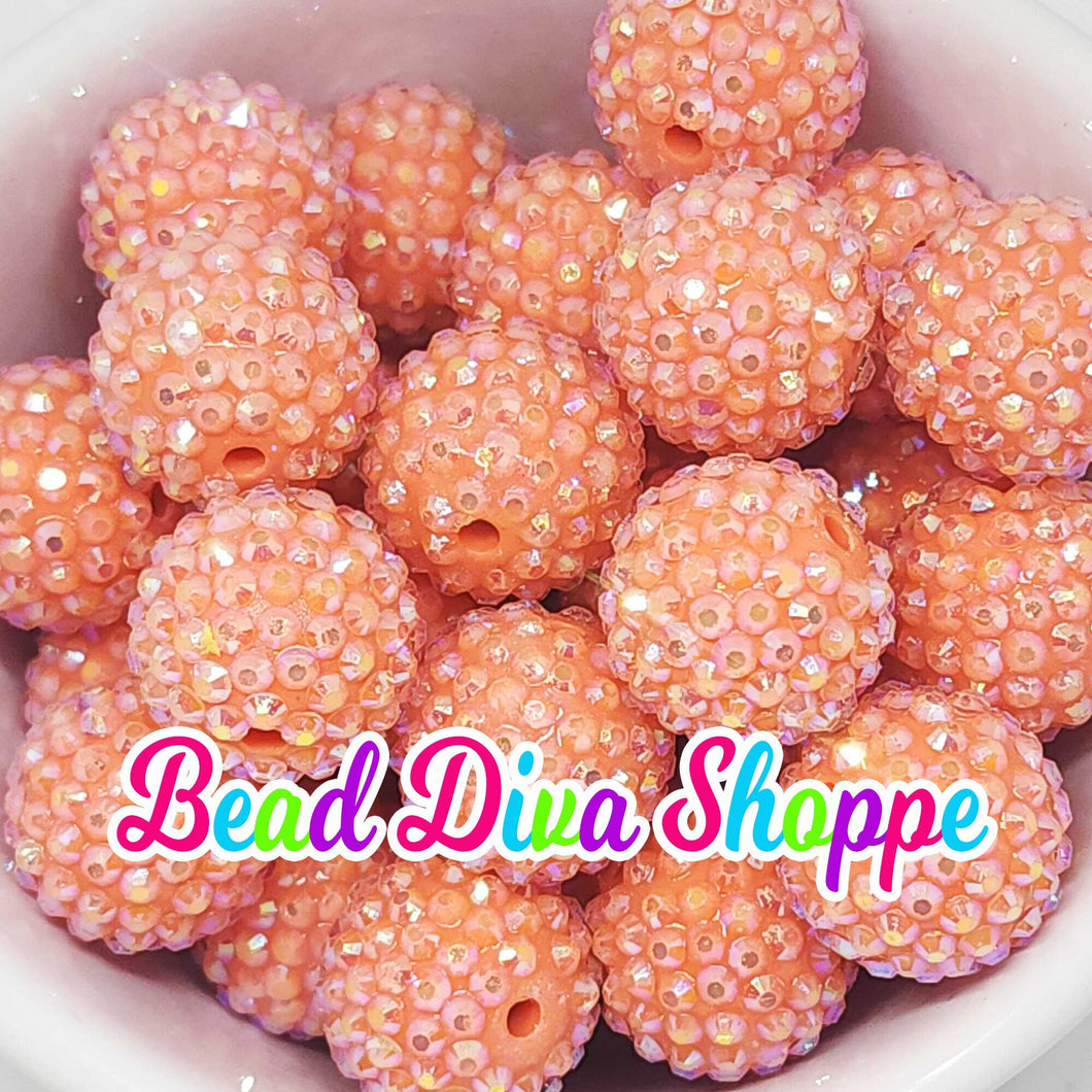 20mm- Bright CORAL AB Rhinestone Beads - Bubblegum - Round Acrylic Beads for diy and Jewelry Making Supplies