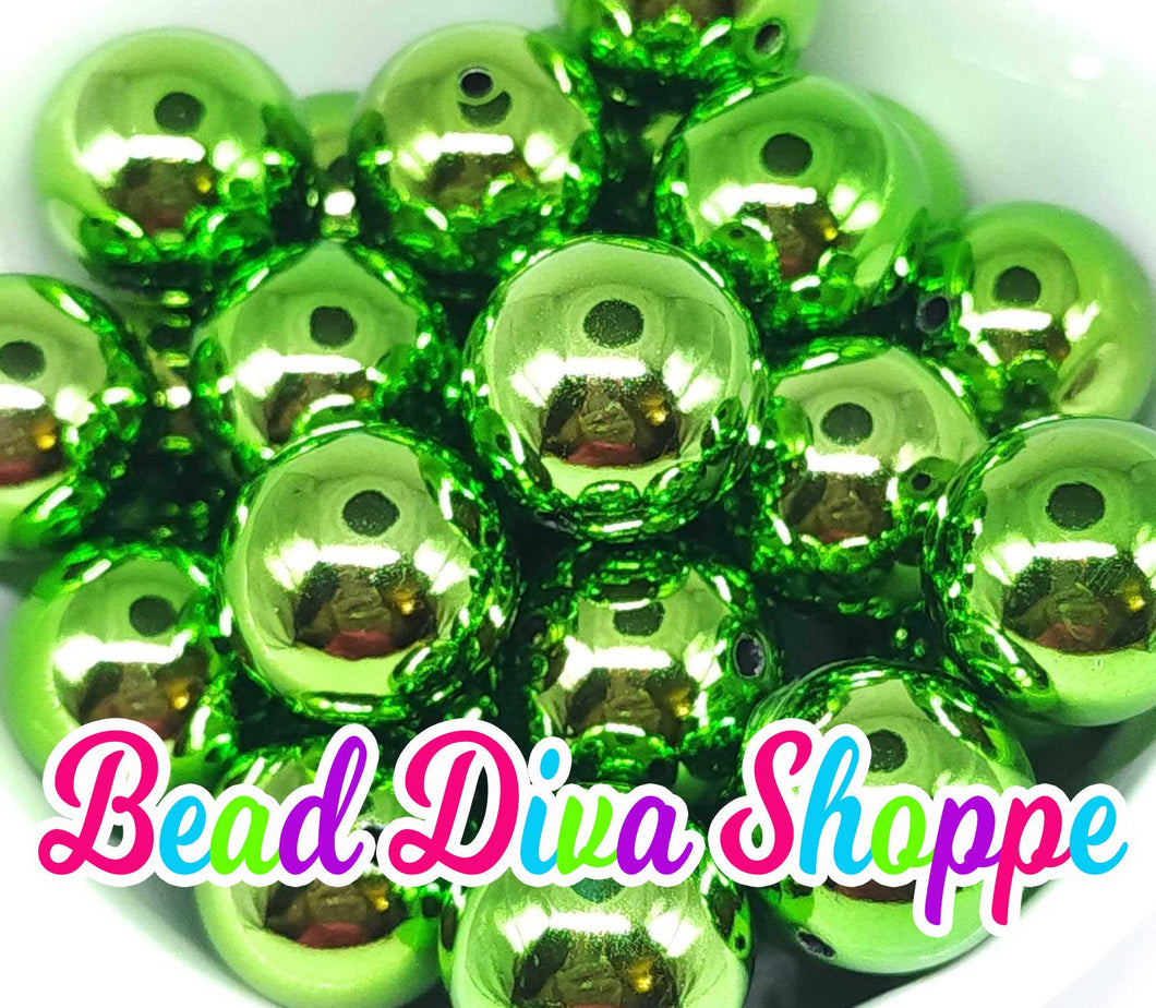 20mm - GREEN  Shiny Beads - Bubblegum - Round Acrylic Beads for DIY and Jewelry Making Supplies