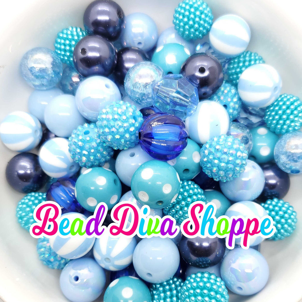 20mm - BLUE NAVY Mix -  Bead Mix - Bubblegum - Round Acrylic Beads for DIY and Jewelry Making Supplies