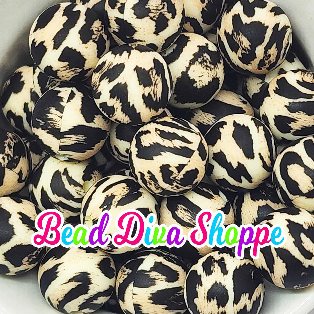 Set of 10 - 15mm - CHEETAH / LEOPARD - Round Silicone Beads for Diy and Jewelry Making Supplies