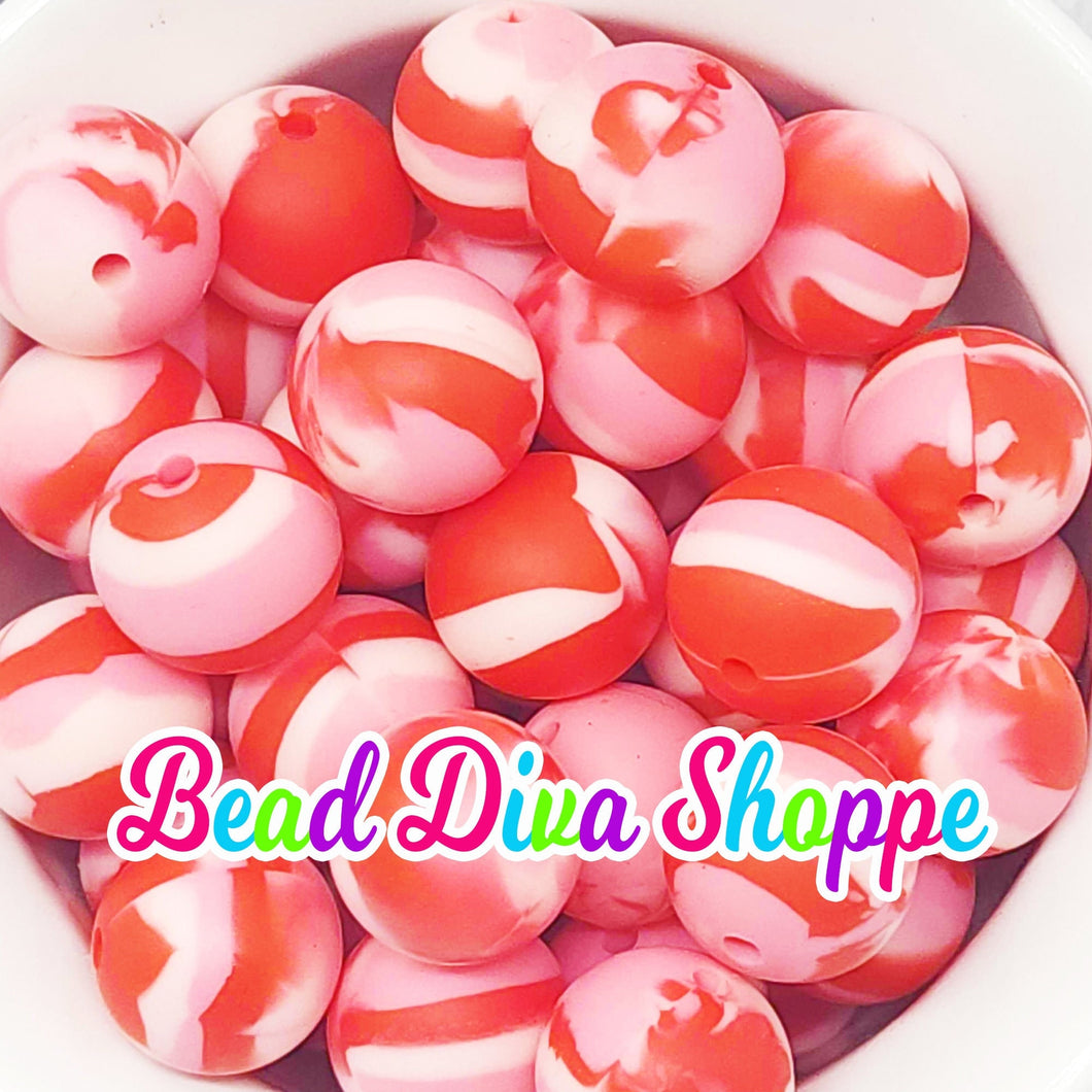 15mm - PINK/RED/WHITE - Round Silicone Beads for Diy and Jewelry Making Supplies