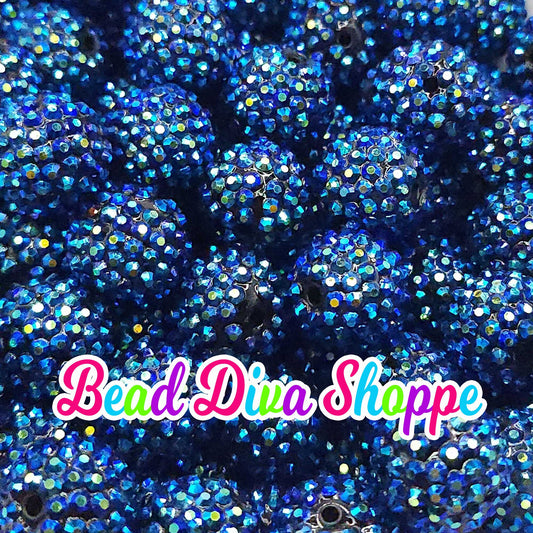 20mm- BLUE /  PURPLISH AB - Rhinestone Chunky Beads - Bubblegum - Round Acrylic Beads for dIY and Jewelry Making Supplies