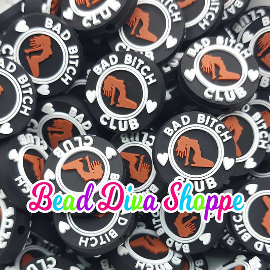 Set of 2 - 26mm - BAD B*TCH CLUB - Focal Beads - for Diy - Craft - Jewelry Making Supplies
