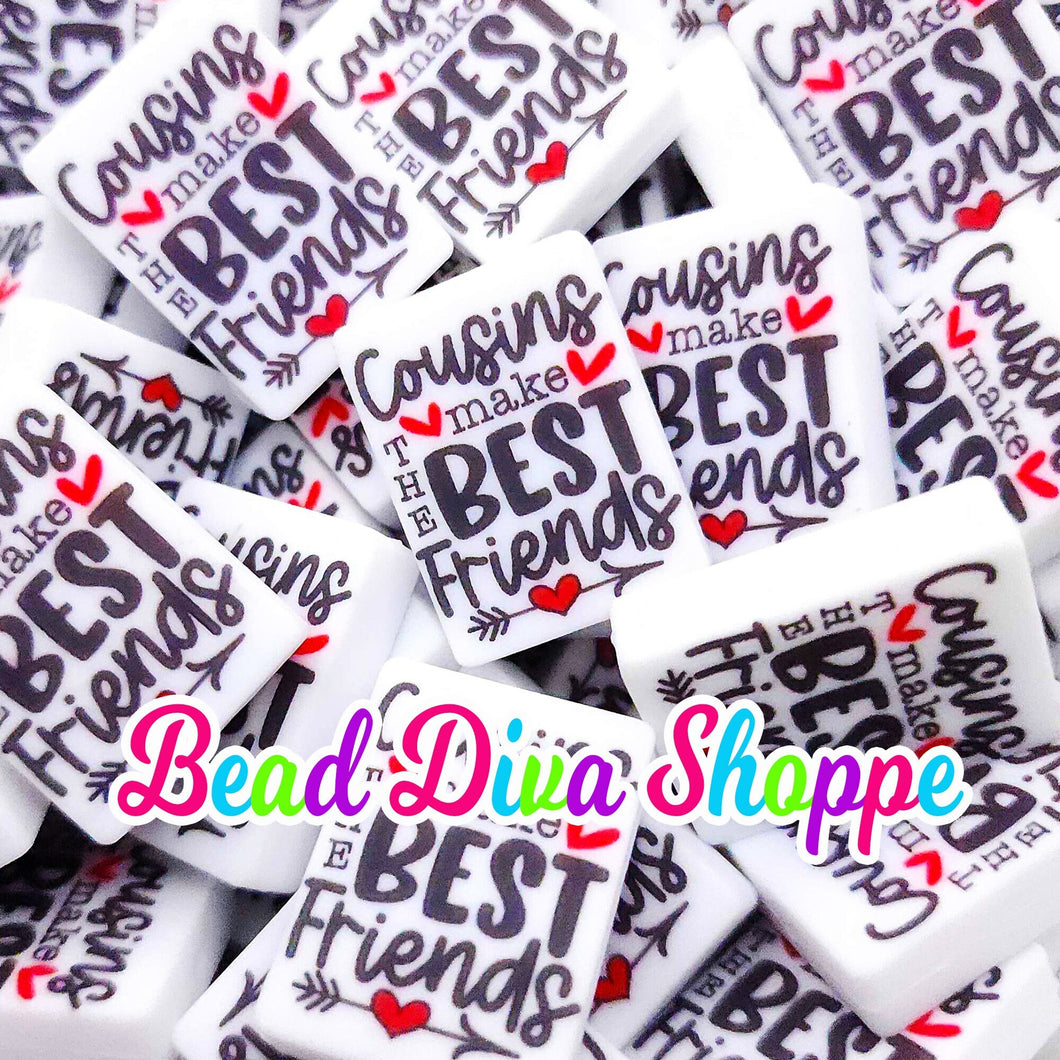 Set of 2 - 30mm x 22mm - COUSINS make the BEST FRIENDS - Focal Silicone Beads - for Diy - Craft - Jewelry Making Supplies