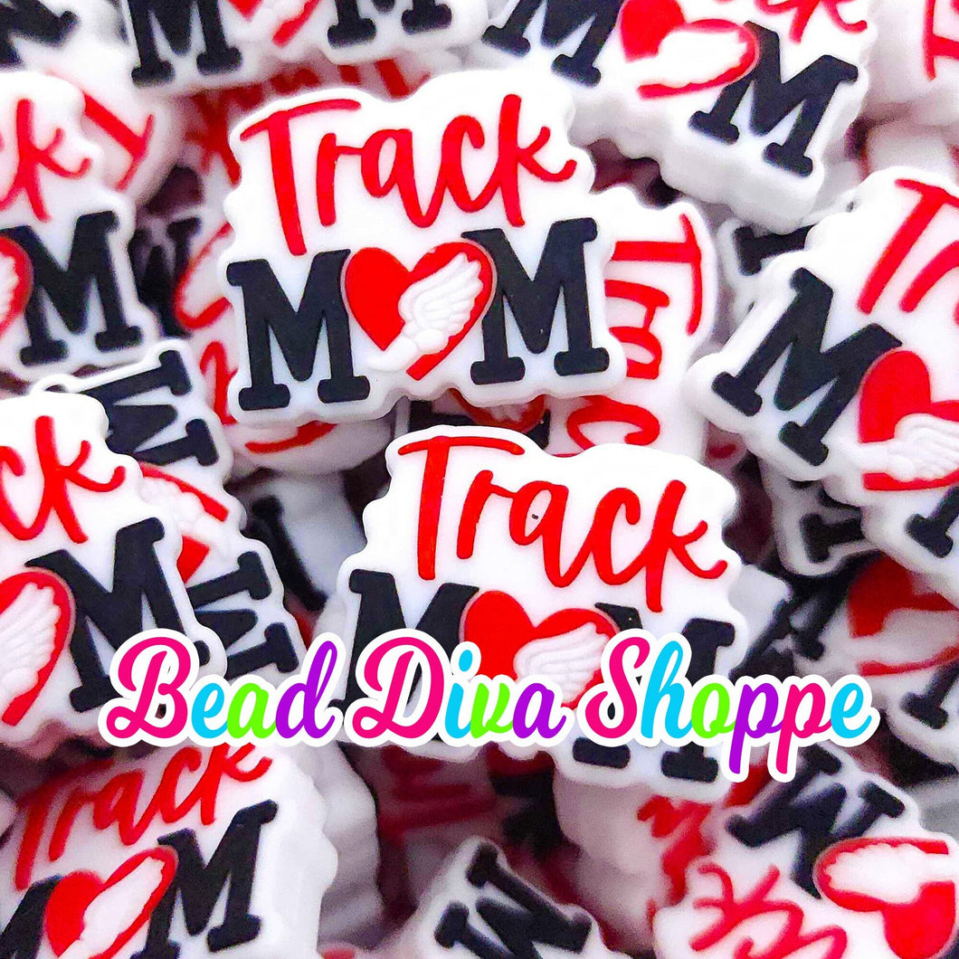 Set of 2 - 22mm x 27mm - TRACK MOM - Teachers - Focal Beads - for Diy - Craft - Jewelry Making Supplies