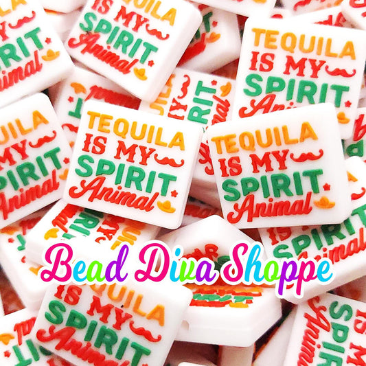 Set of 2 - 23mm X 26mm - TEQUILA is my SPIRT ANIMAL - Focal Silicone Beads - for Diy - Craft - Jewelry Making Supplies