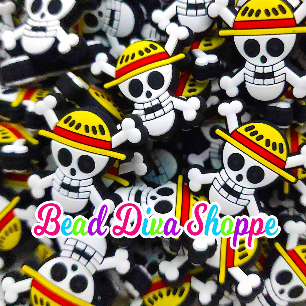 Set of 2 - 26mm x 27mm - SKULL CROSS BONES - Focal Beads - for Diy - Craft - Jewelry Making Supplies