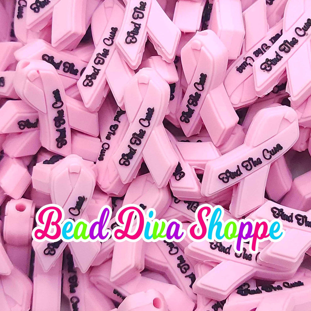 Set of 2 - 30mm x 17mm - PINK RIBBON - Breast Cancer - Focal Beads - for Diy - Craft - Jewelry Making Supplies