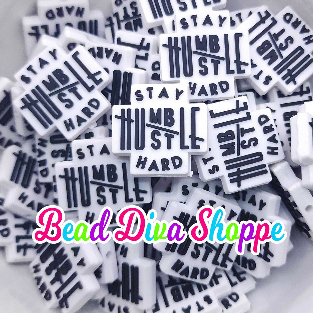 Set of 2 - 31mm x 32mm - STAY HUMBLE HUSTLE Hard - Focal Beads - for Diy - Craft - Jewelry Making Supplies