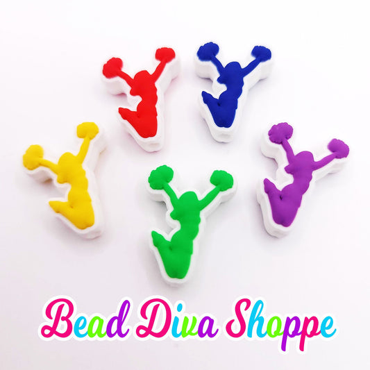 Set of 2 - 26mm x 12mm - CHEERLEADER - 5 COLORS  to choose from!! - Focal Silicone Beads - for Diy - Craft - Jewelry Making Supplies