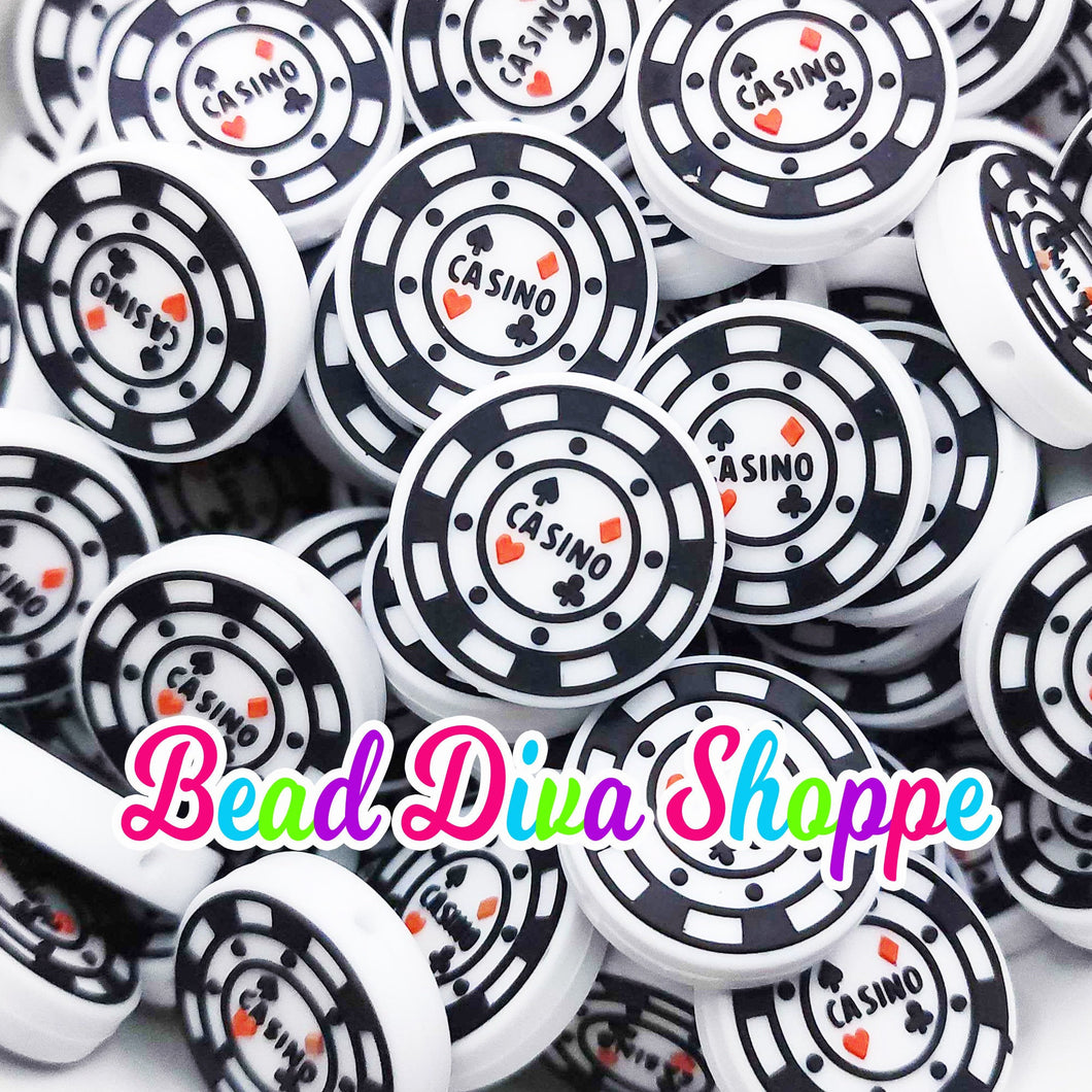 Set of 2 - 28mm -  CASINO CHIP -  Focal  Beads - for Diy - Craft - Jewelry Making Supplies