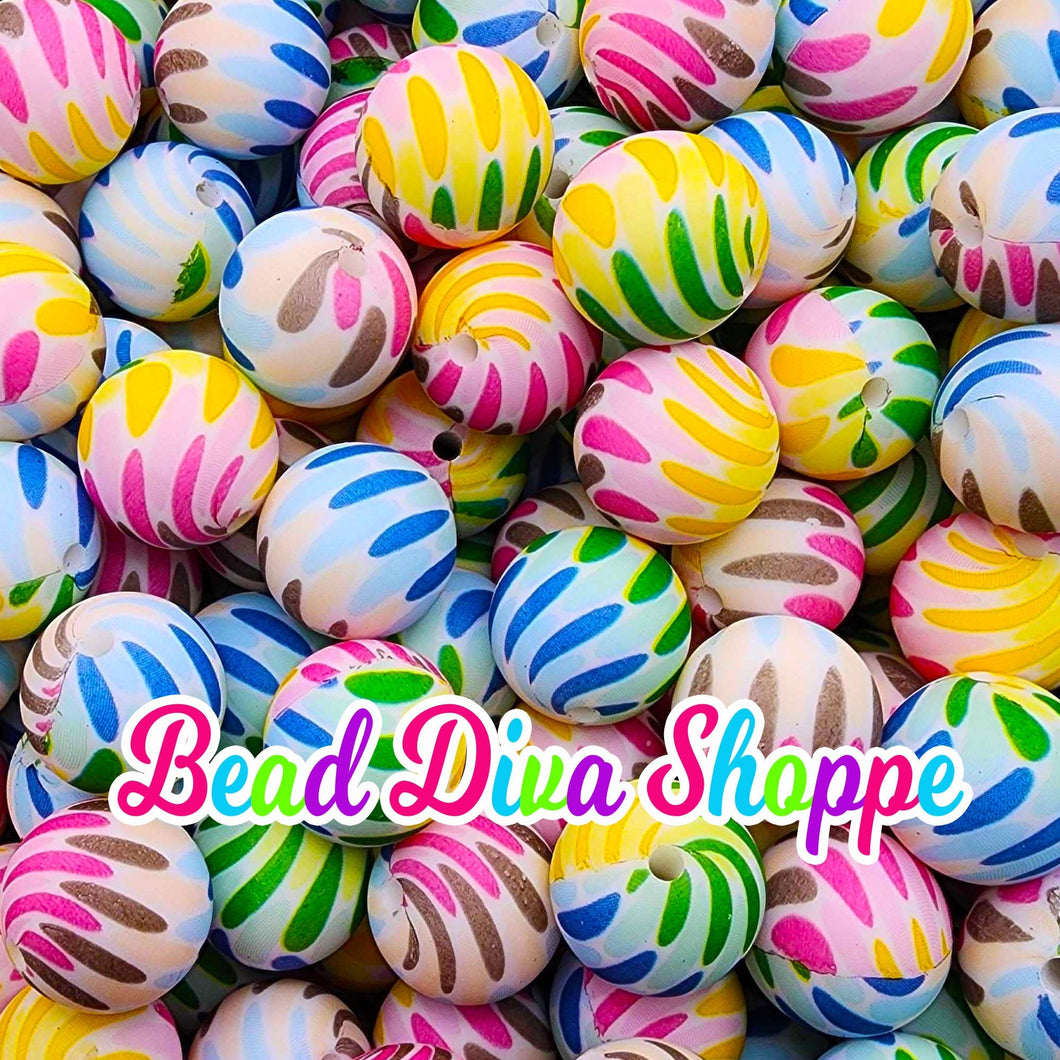 Set of 10 - 15mm - COLORFUL DOTS - Round Silicone Beads for Diy and Jewelry Making Supplies