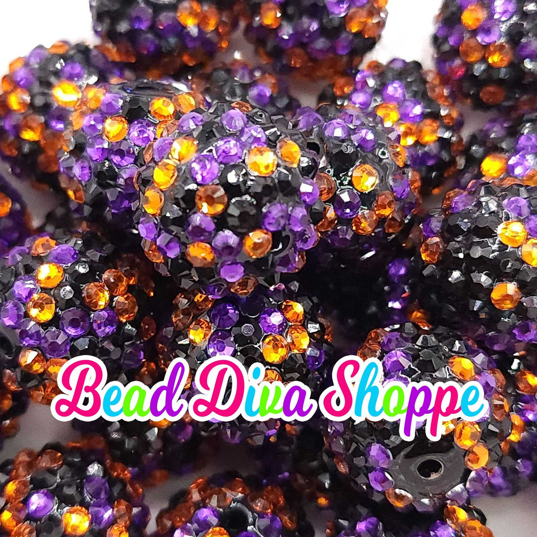 20mm- Purple / Orange / Black - Rhinestone Beads - Halloween - Bubblegum - Chunky - Round Acrylic Beads for DiY and Jewelry Making Supplies