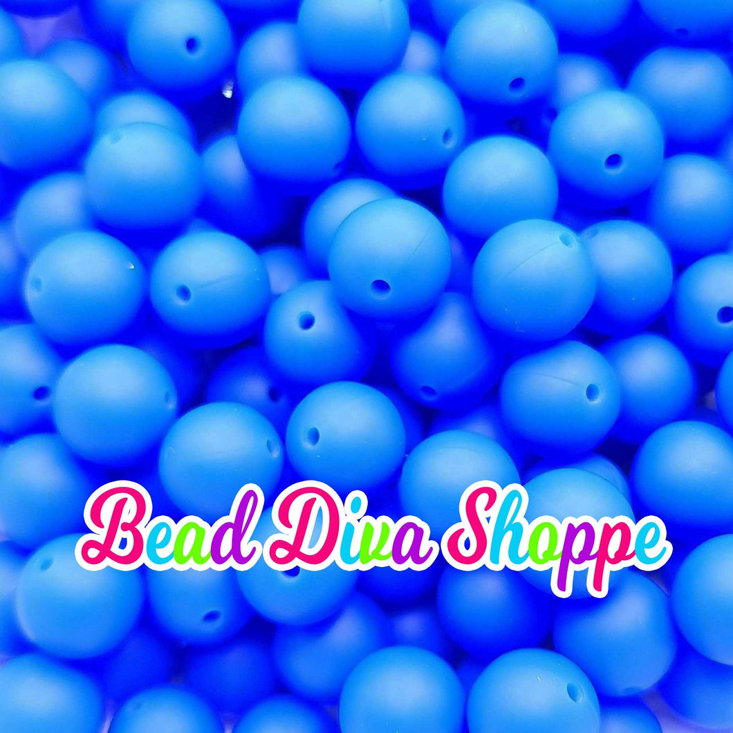 Set of 10 - 15mm - SOLID - ROYAL BLUE - Round Silicone Beads for Diy and Jewelry Making Supplies