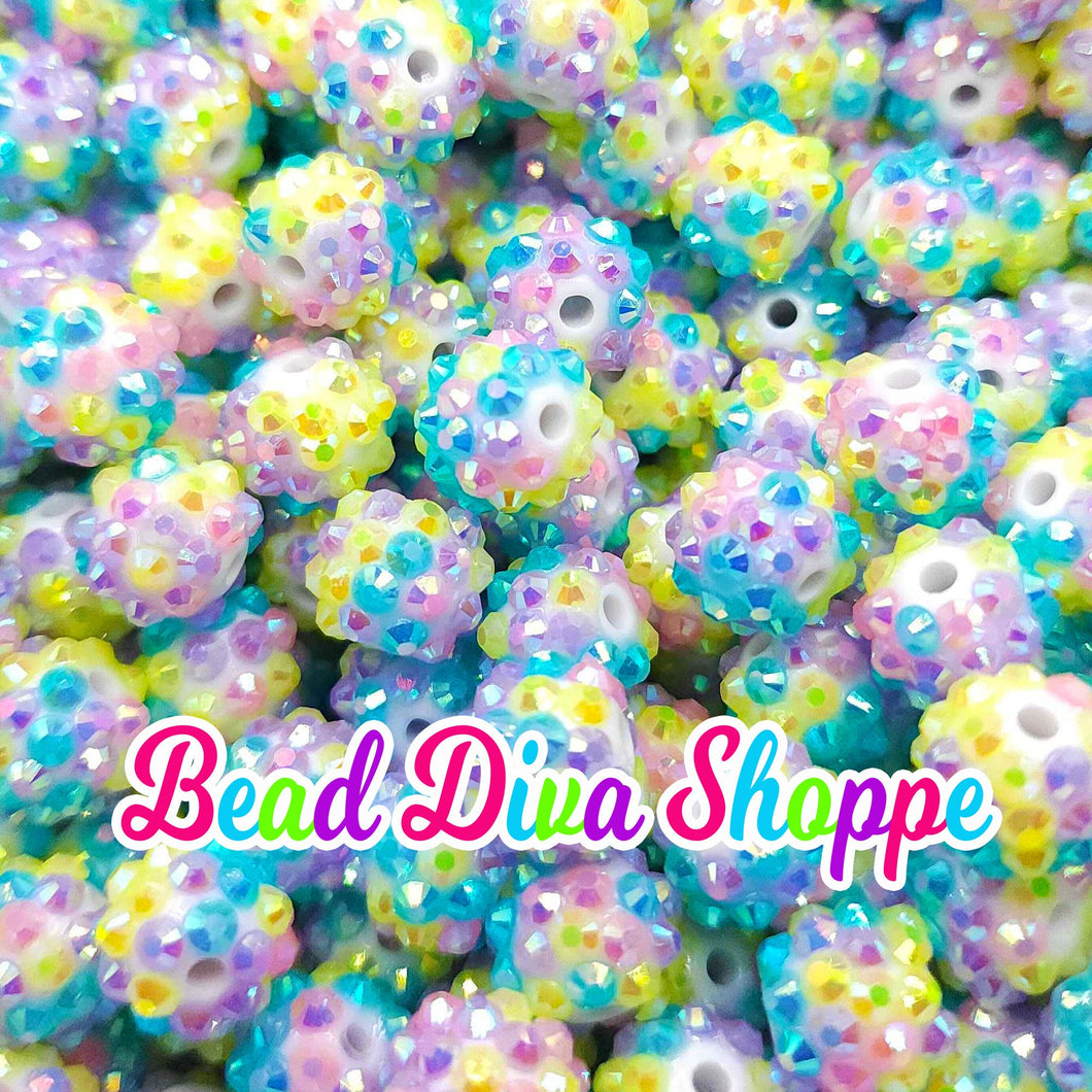 WHOLESALE - 12mm - Set of 100 Beads -  Yellow / Pink / Blue / Purple Rhinestone AB Beads - Bubblegum - Jewelry Making Supplies