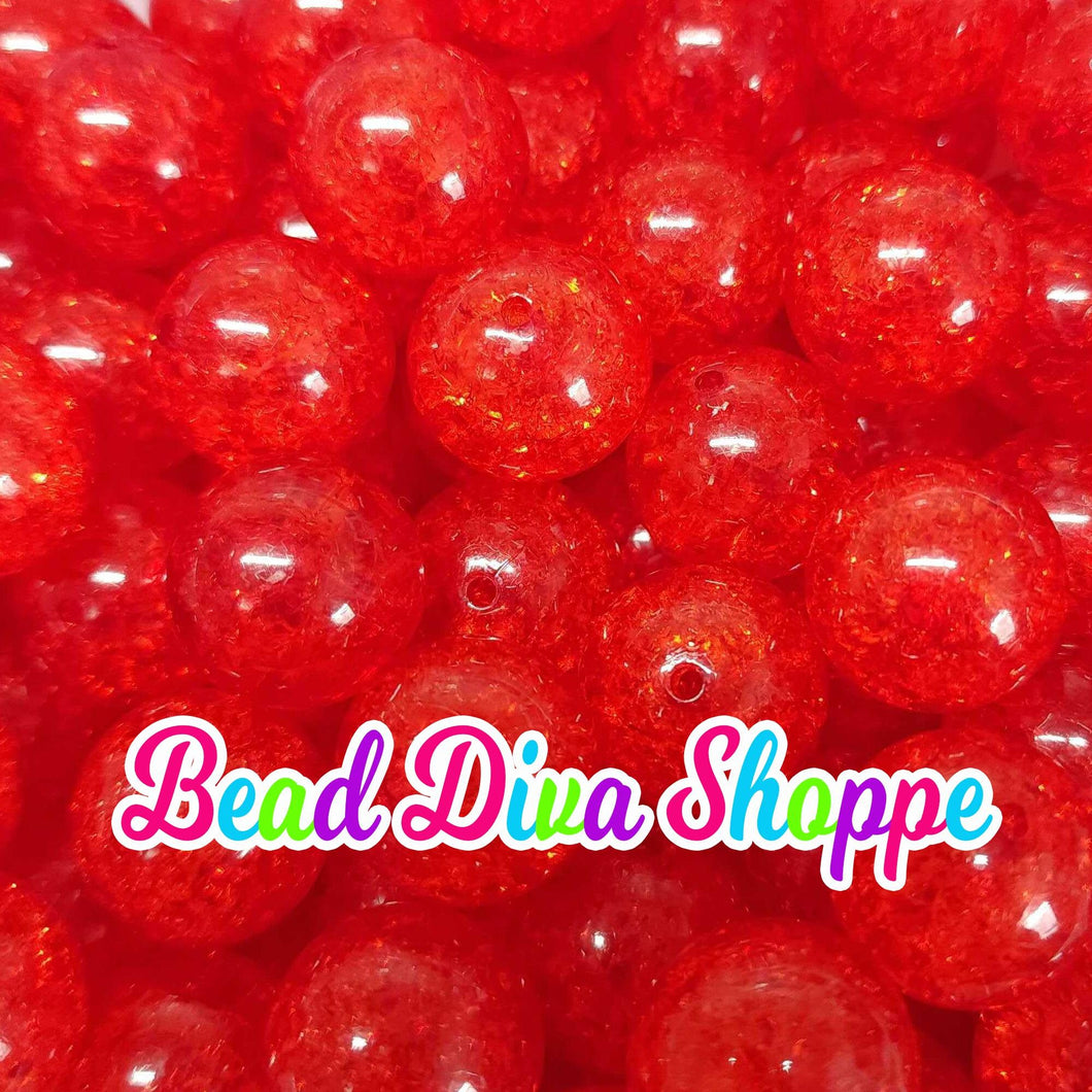 20mm -  RED Crackle Beads - Bubblegum - Chunky - Round Acrylic Beads for DIY and Jewelry Making Supplies