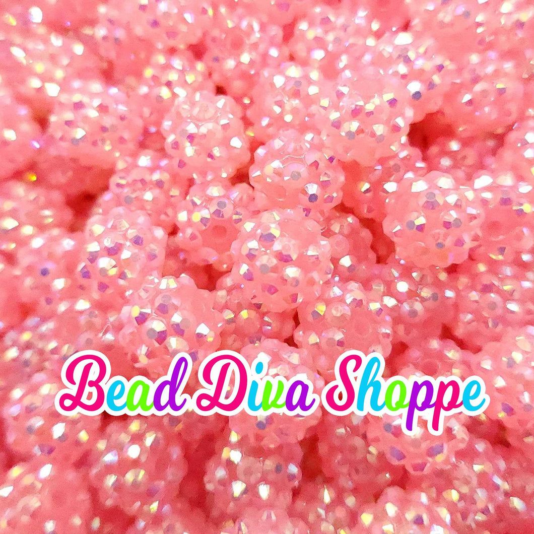 12mm - Set of 10 Beads - LIGHT PINK -  Rhinestone Ab Beads - Bubblegum - Diy - Jewelry Making Supplies