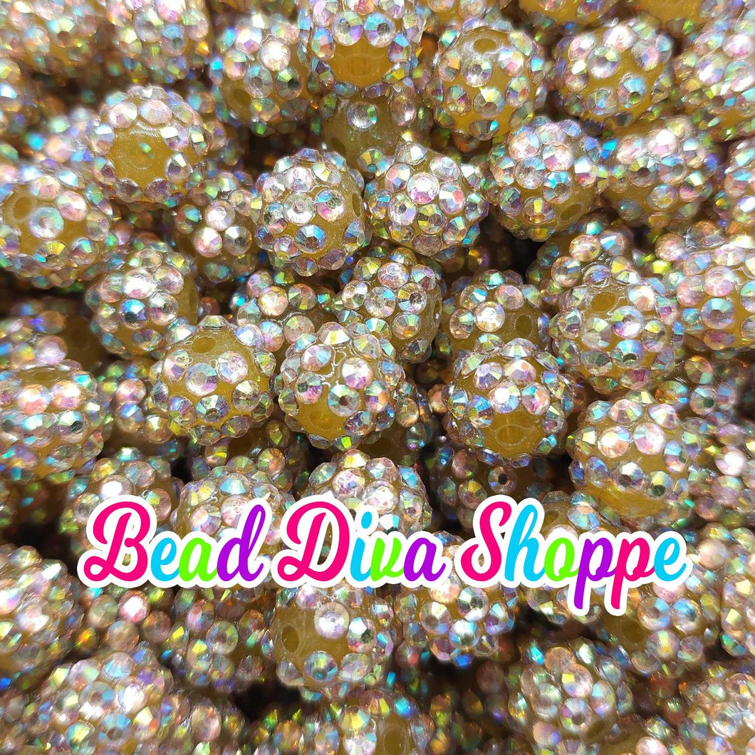 12mm - Set of 10 Beads - GOLD -  Rhinestone Ab Beads - Bubblegum - Diy - Jewelry Making Supplies