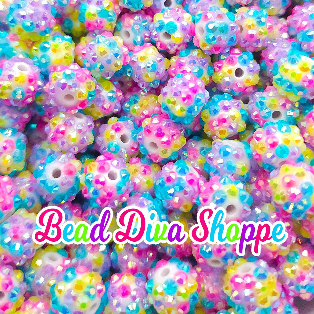 12mm - SET of 10 -  Yellow / Hot Pink / Blue / Purple Rhinestone AB Beads - Bubblegum -  Acrylic Beads for DIY and Jewelry Making Supplies