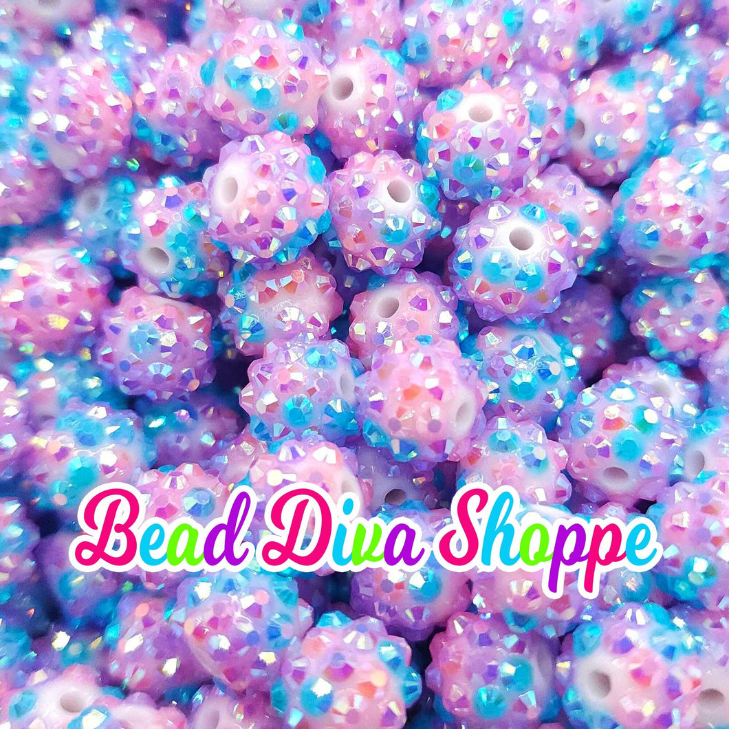 12mm - SET of 10 -  Pink / Blue / Purple Rhinestone AB Beads - Bubblegum -  Acrylic Beads for DIY and Jewelry Making Supplies