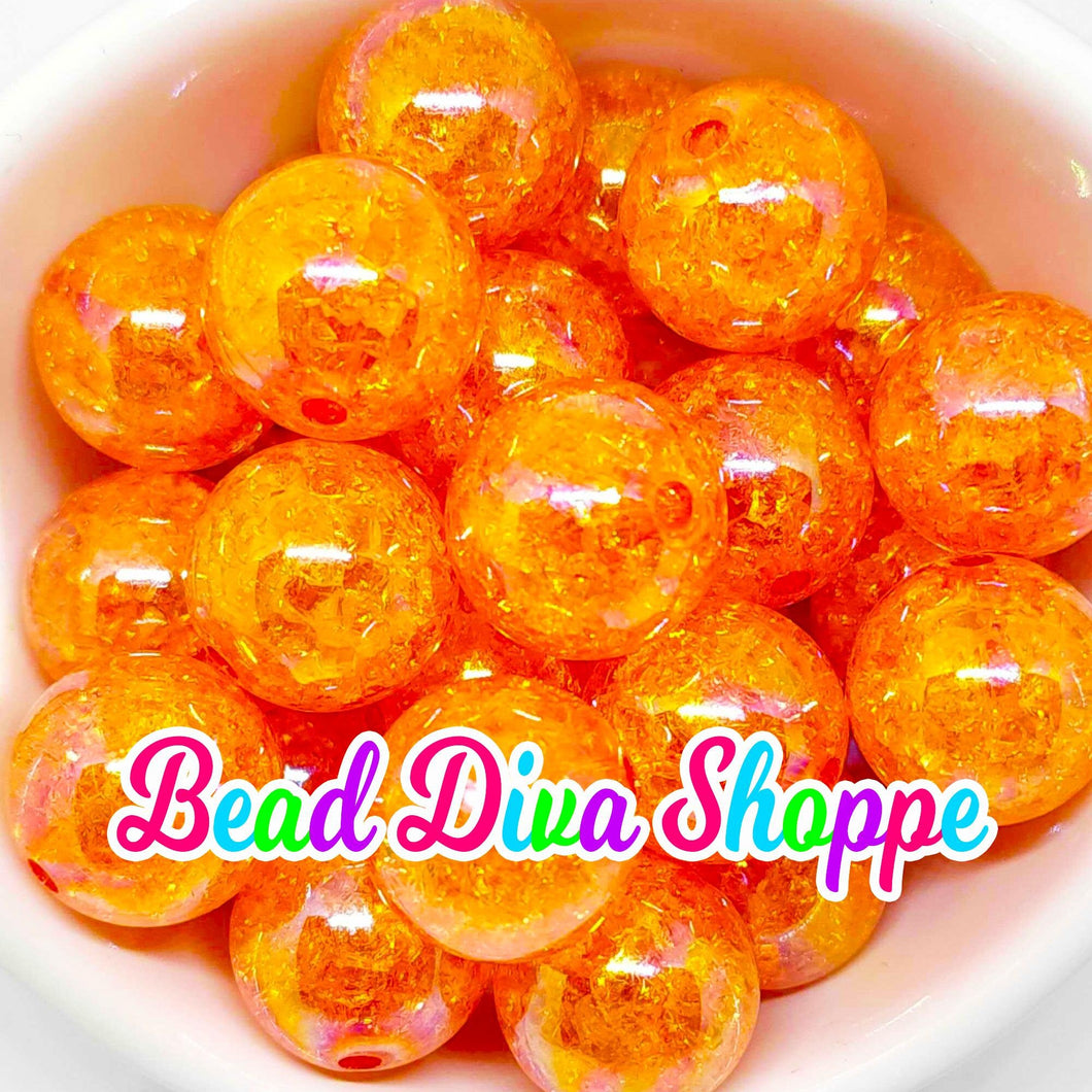 20mm - ORANGE - Crackle Beads - Bubblegum - Chunky - Round Acrylic Beads for Diy and Jewelry Making Supplies