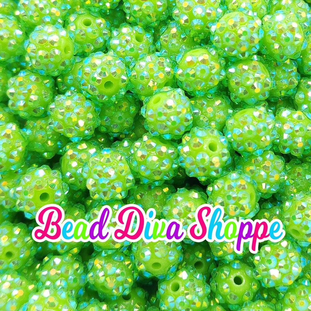 12mm - Set of 10 - LIME Green  Rhinestone AB Beads - Bubblegum - Diy - Jewelry Making Supplies