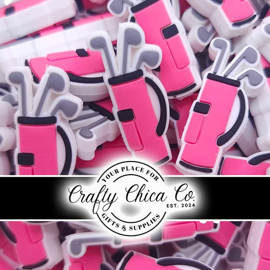 Set of 2 - 34mm x 14mm - PINK GOLF CLUBS - Focal  Beads - Diy Jewelry Making - Beaded Pens - Keychains - Bracelets