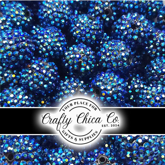 20mm- BLUE /  PURPLISH AB -  Rhinestone Beads- Bubblegum - Chunky - Round Acrylic Beads for Diy and Jewelry Making Supplies
