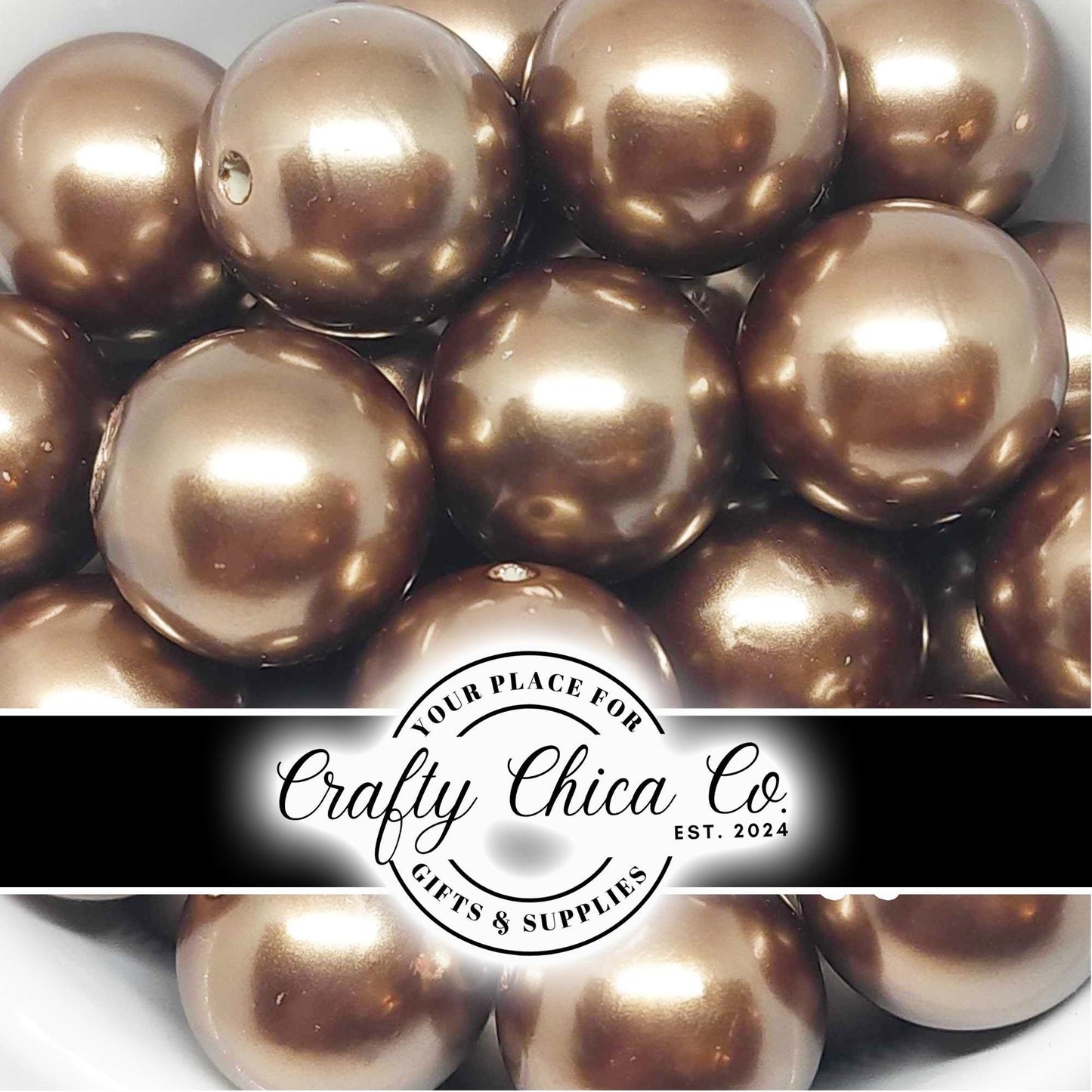 20mm - BROWN - Pearl Chunky Bubblegum - Round Acrylic Beads for Diy and Jewelry Making Supplies