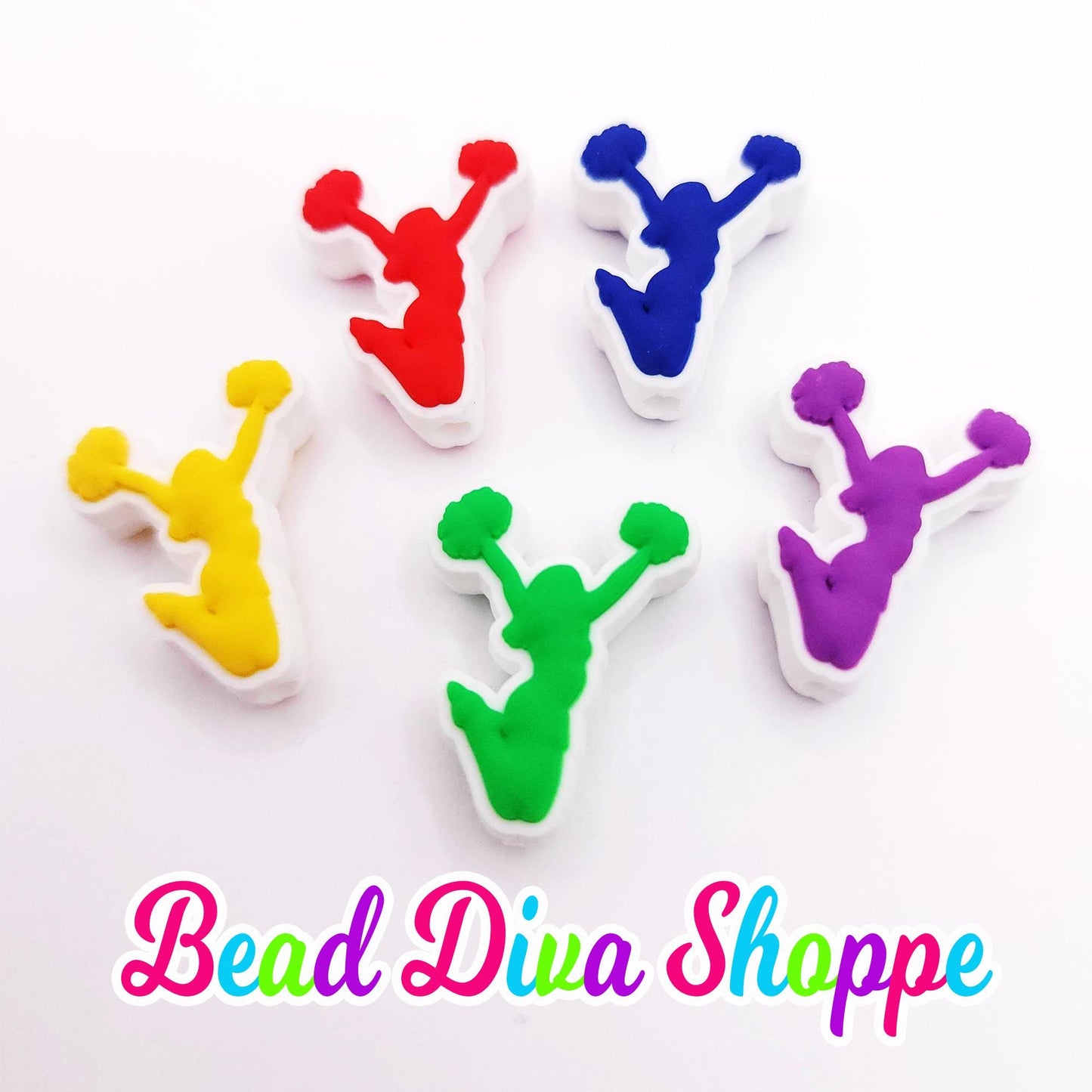 Set of 2 - 26mm x 12mm - CHEERLEADER - 5 COLORS  to choose from!! - Focal  Beads - Diy Jewelry Making - Beaded Pens - Keychains - Bracelets